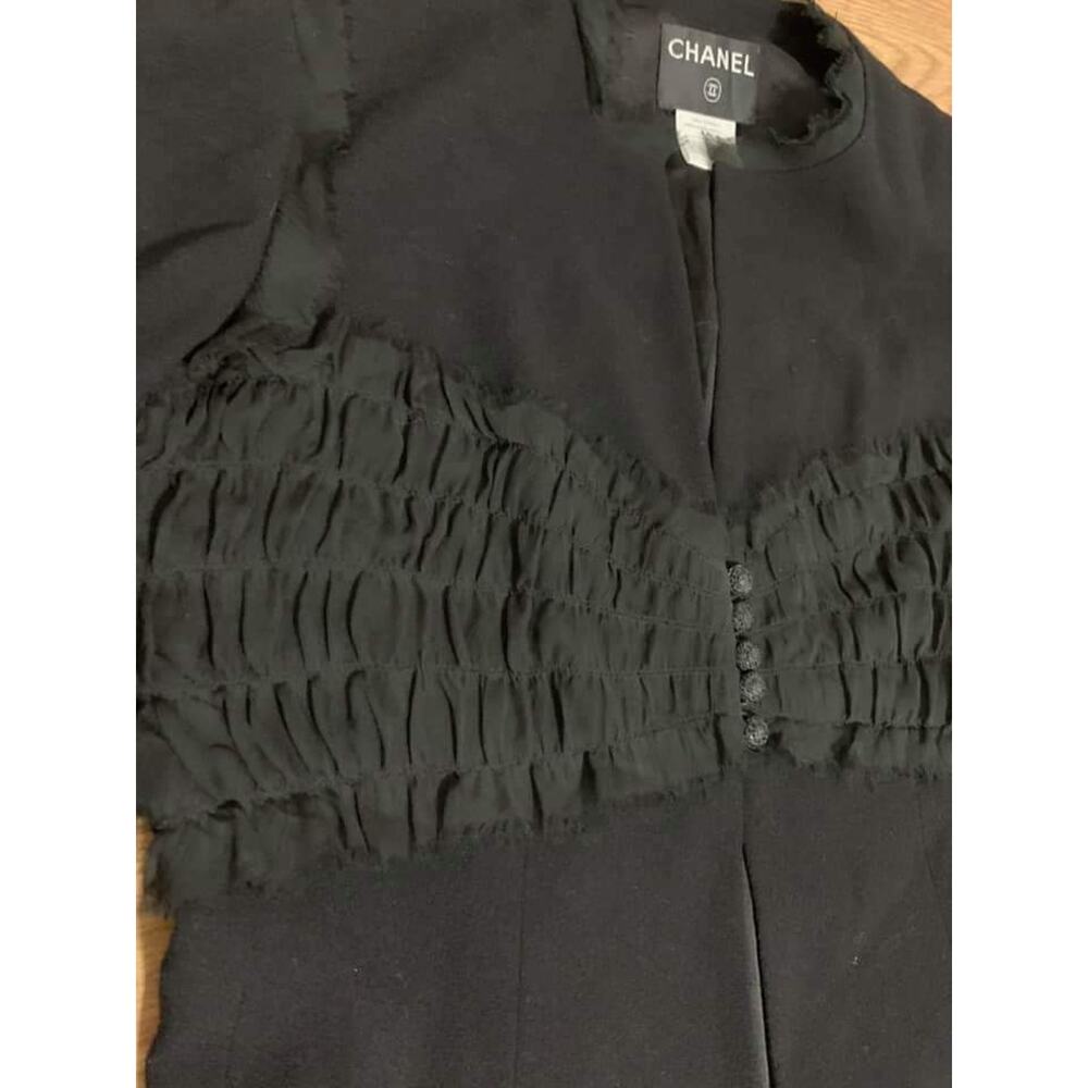 Chanel women's black chiffon trim jeweled wool blazer size 50 - Picture 5 of 13